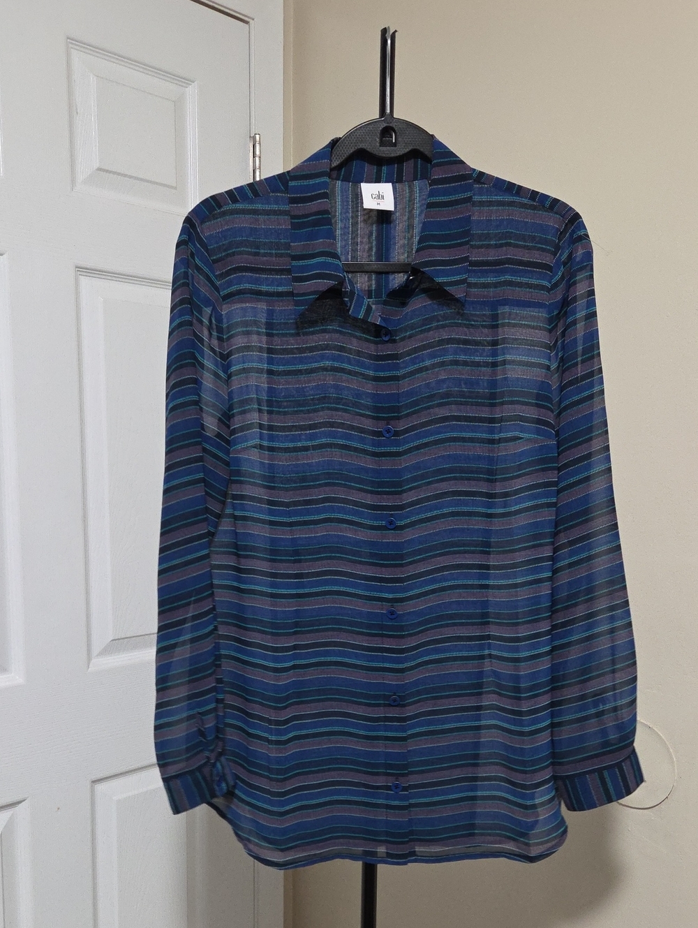 CAbi Blue Striped Button-Up Blouse